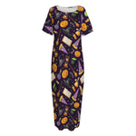 Magic Wizard Pattern Print Short Sleeve Long Nightdress
