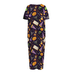 Magic Wizard Pattern Print Short Sleeve Long Nightdress