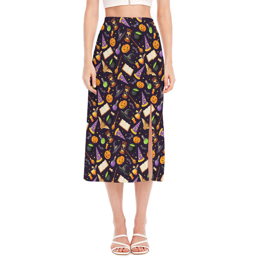 Magic Wizard Pattern Print Side Slit Midi Skirt