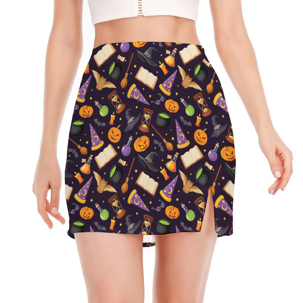 Magic Wizard Pattern Print Side Slit Mini Skirt