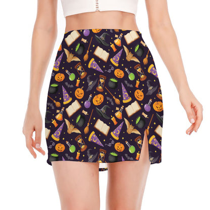 Magic Wizard Pattern Print Side Slit Mini Skirt