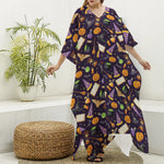 Magic Wizard Pattern Print Silk V-Neck Kaftan Dress