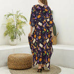 Magic Wizard Pattern Print Silk V-Neck Kaftan Dress