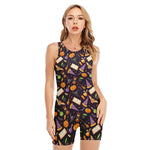 Magic Wizard Pattern Print Sleeveless One Piece Swimsuit