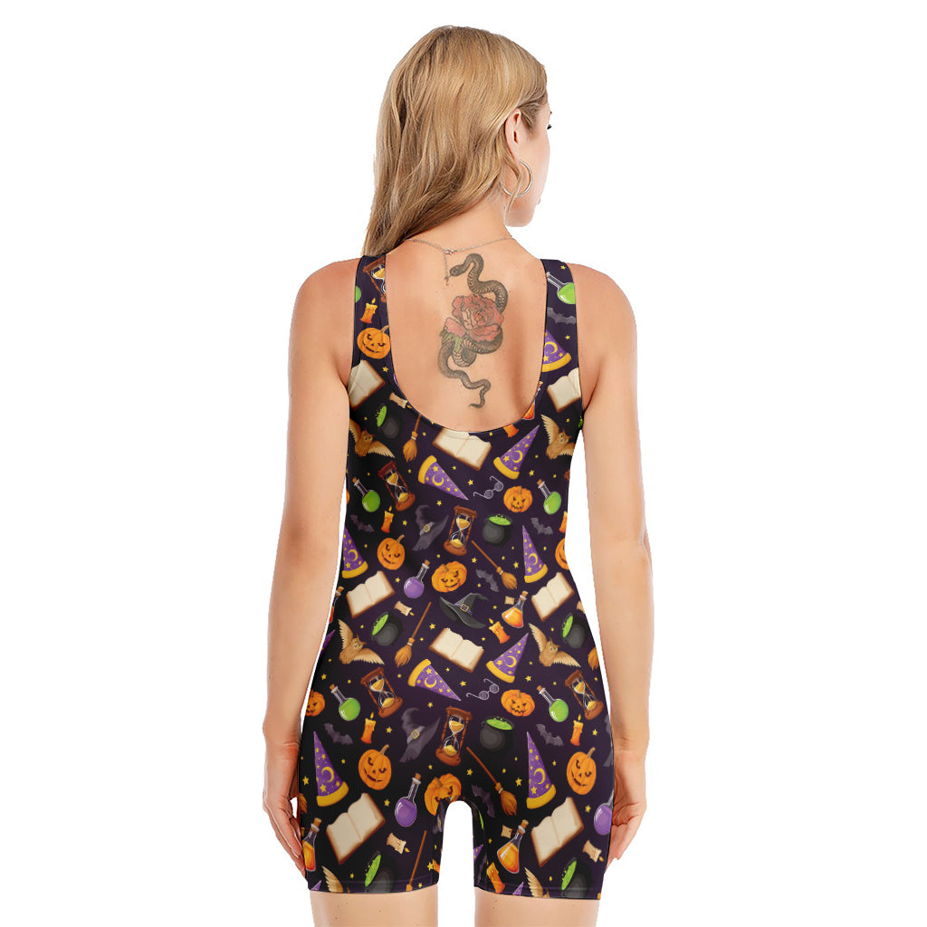 Magic Wizard Pattern Print Sleeveless One Piece Swimsuit