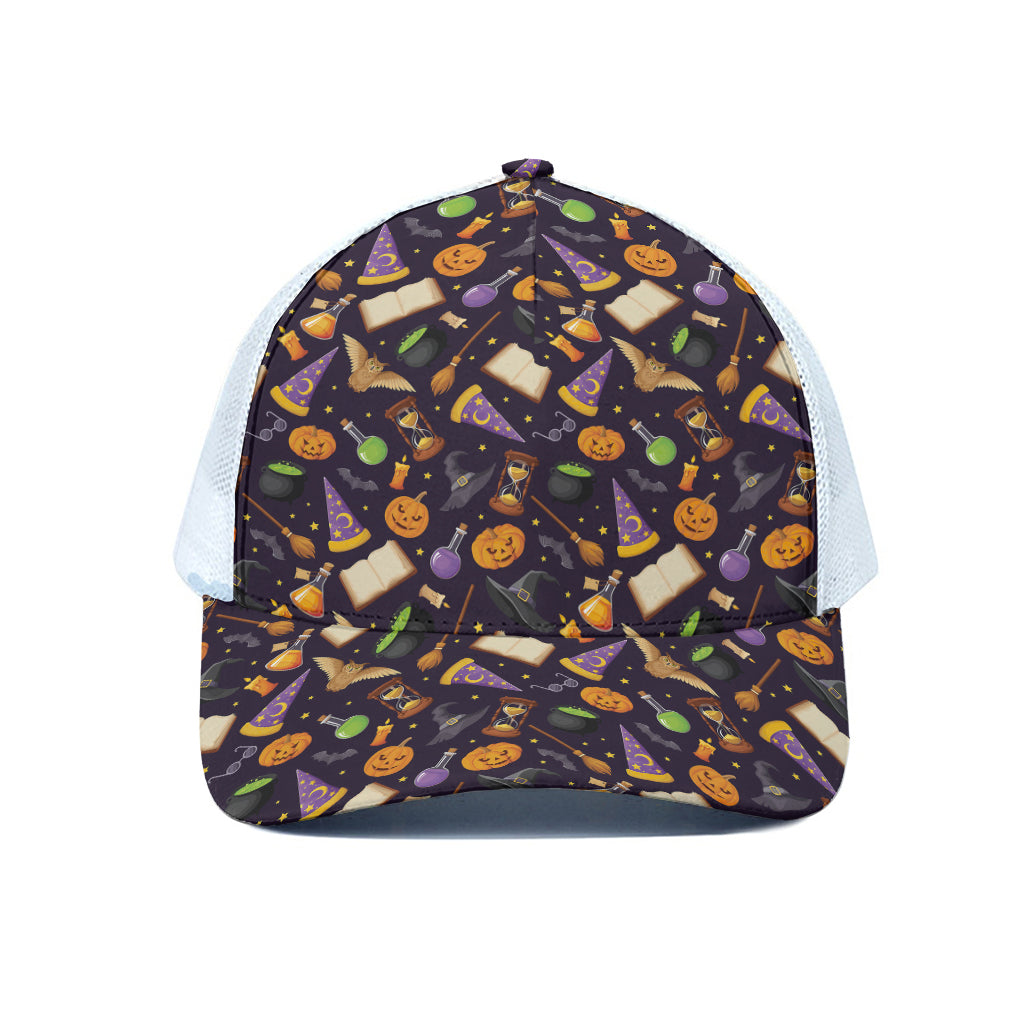 Magic Wizard Pattern Print White Mesh Trucker Cap