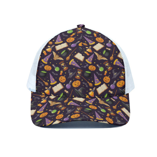 Magic Wizard Pattern Print White Mesh Trucker Cap