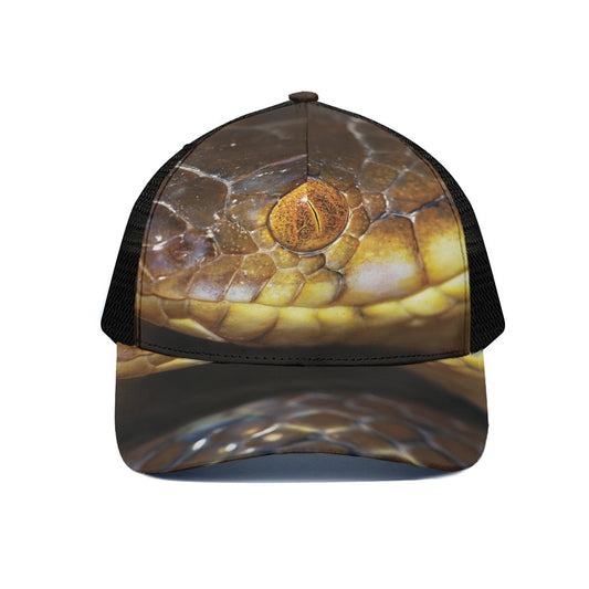 Malagasy Cat Eyed Snake Print Black Mesh Trucker Cap