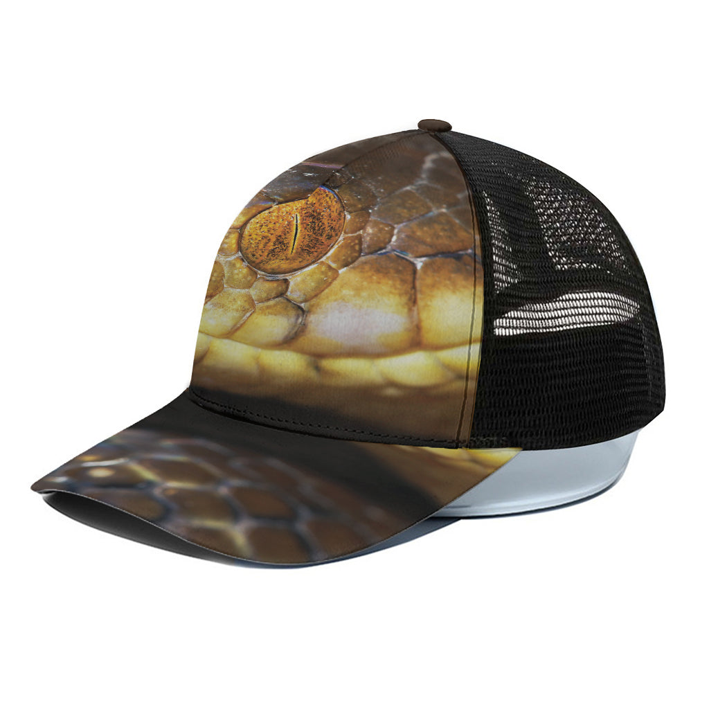 Malagasy Cat Eyed Snake Print Black Mesh Trucker Cap