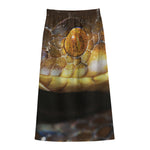 Malagasy Cat Eyed Snake Print Cotton Front Slit Maxi Skirt