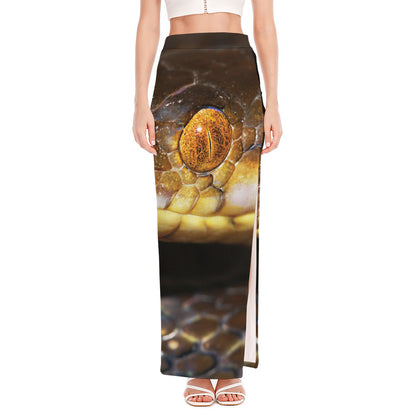 Malagasy Cat Eyed Snake Print High Slit Maxi Skirt