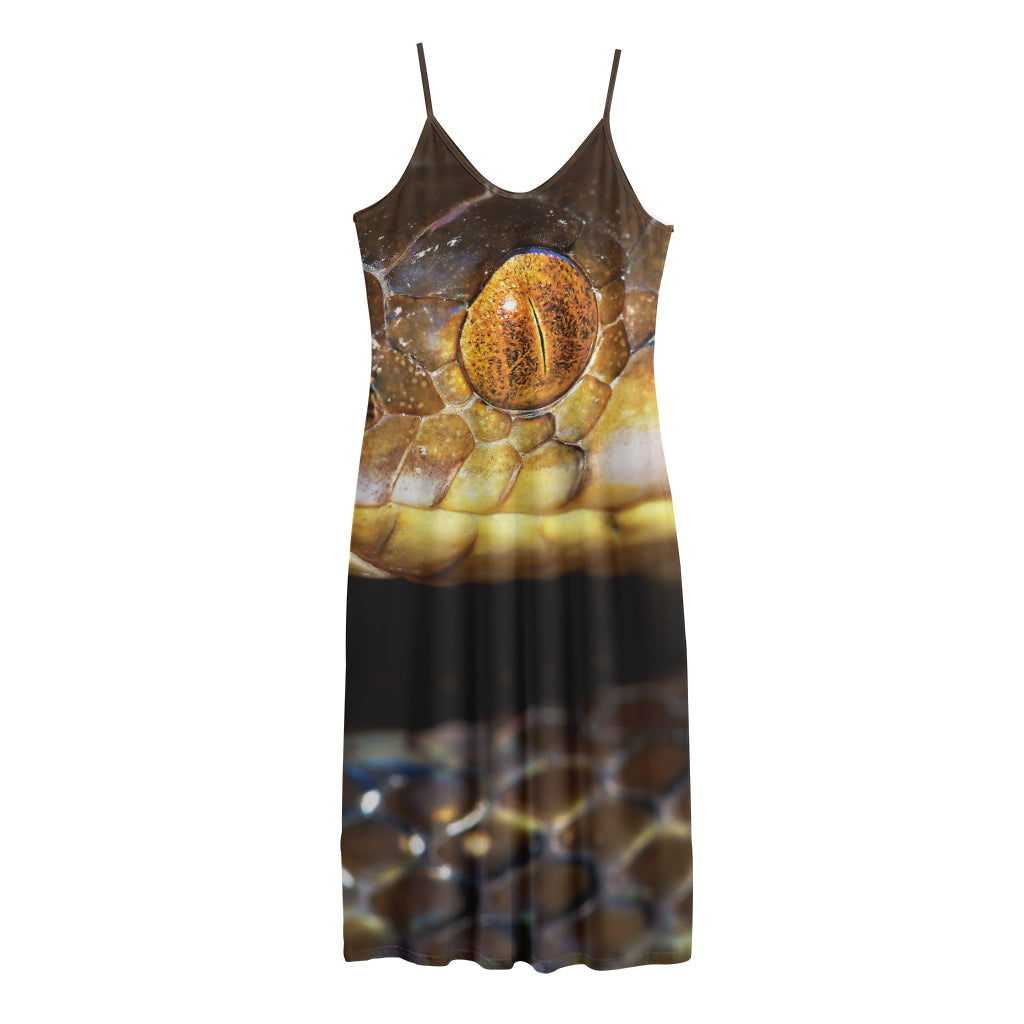 Malagasy Cat Eyed Snake Print Jersey Midi Cami Dress