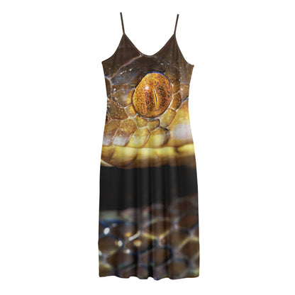 Malagasy Cat Eyed Snake Print Jersey Midi Cami Dress