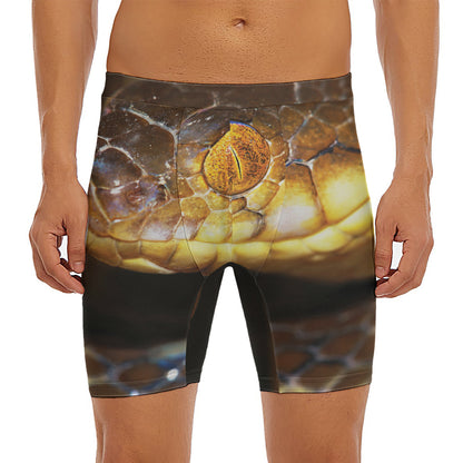 Malagasy Cat Eyed Snake Print Men's Long Boxer Briefs