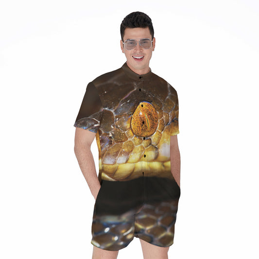 Malagasy Cat Eyed Snake Print Men's Rompers