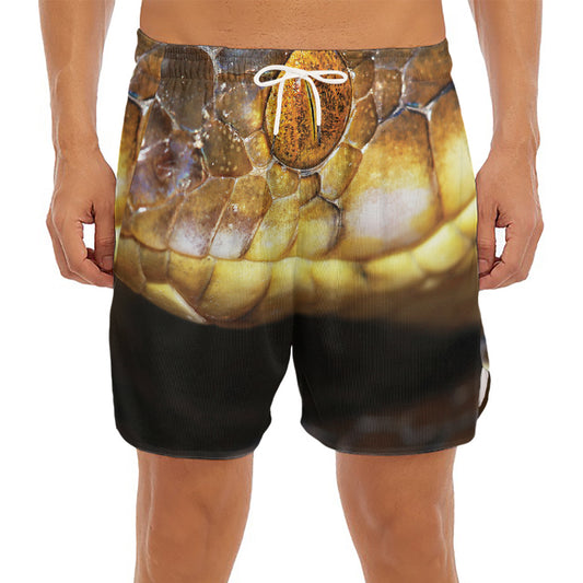 Malagasy Cat Eyed Snake Print Men's Split Running Shorts