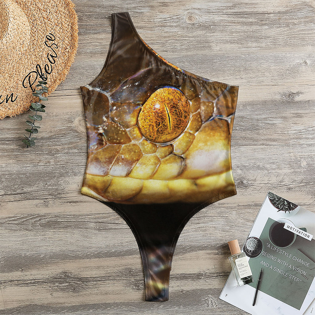 Malagasy Cat Eyed Snake Print One Shoulder Bodysuit