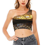 Malagasy Cat Eyed Snake Print One Shoulder Crop Top