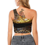 Malagasy Cat Eyed Snake Print One Shoulder Crop Top