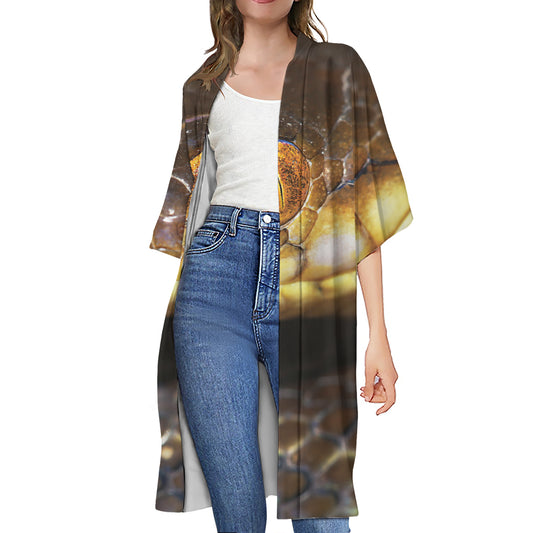 Malagasy Cat Eyed Snake Print Open Front Beach Cover Up