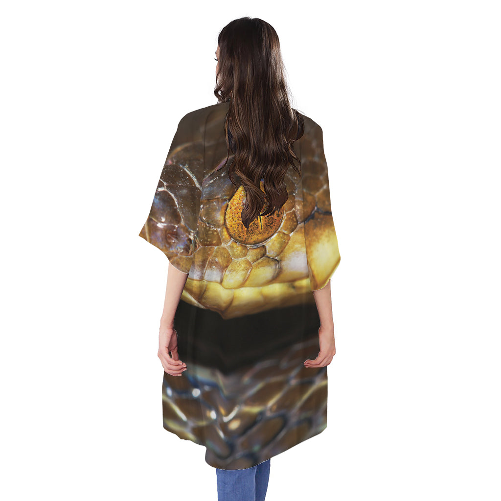 Malagasy Cat Eyed Snake Print Open Front Beach Cover Up