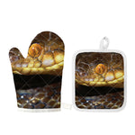 Malagasy Cat Eyed Snake Print Oven Mitt And Pot Holder Set