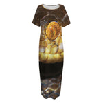 Malagasy Cat Eyed Snake Print Short Sleeve Long Nightdress