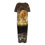 Malagasy Cat Eyed Snake Print Short Sleeve Long Nightdress