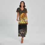 Malagasy Cat Eyed Snake Print Short Sleeve Maxi Dress