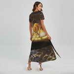 Malagasy Cat Eyed Snake Print Short Sleeve Maxi Dress