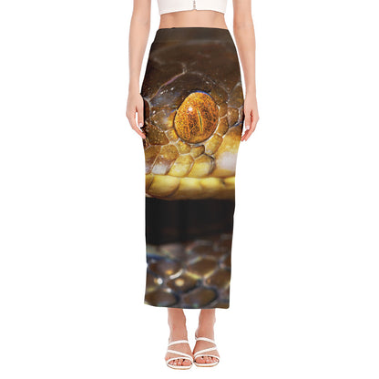 Malagasy Cat Eyed Snake Print Side Slit Maxi Skirt