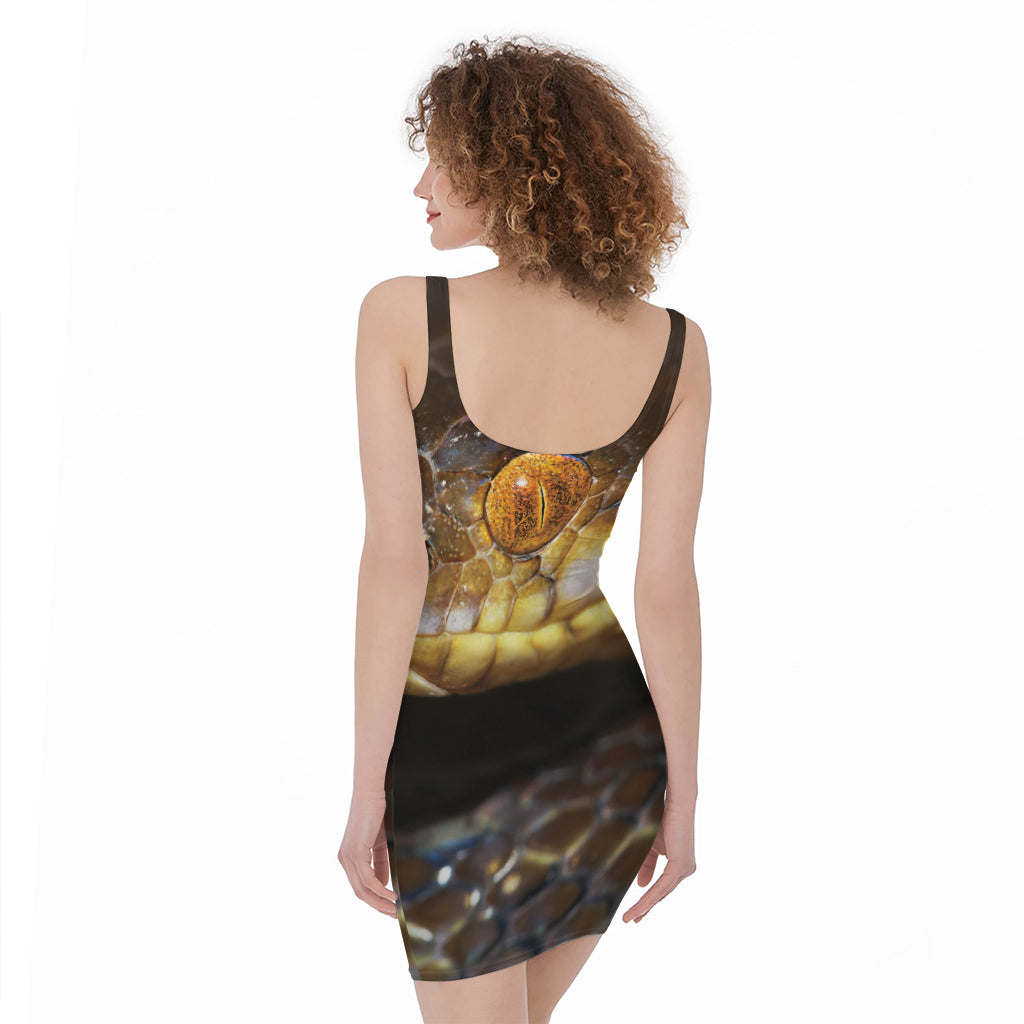 Malagasy Cat Eyed Snake Print Sleeveless Bodycon Dress
