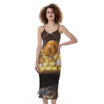 Malagasy Cat Eyed Snake Print Slim Fit Midi Cami Dress