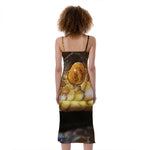 Malagasy Cat Eyed Snake Print Slim Fit Midi Cami Dress