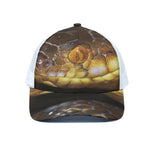 Malagasy Cat Eyed Snake Print White Mesh Trucker Cap