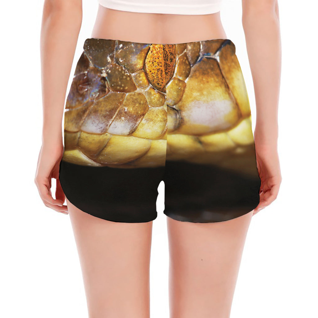 Malagasy Cat Eyed Snake Print Women's Split Running Shorts