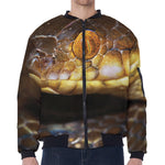 Malagasy Cat Eyed Snake Print Zip Sleeve Bomber Jacket