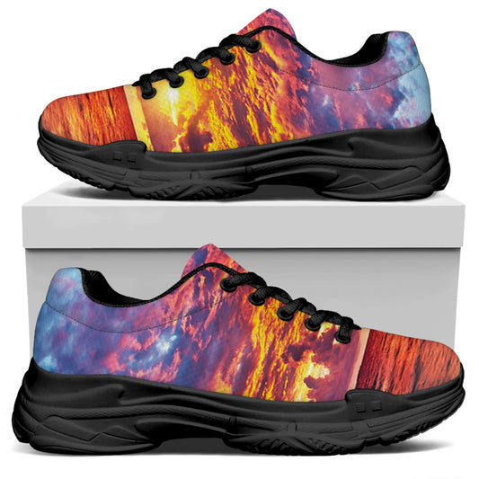 Maldives Sunset Print Black Chunky Shoes