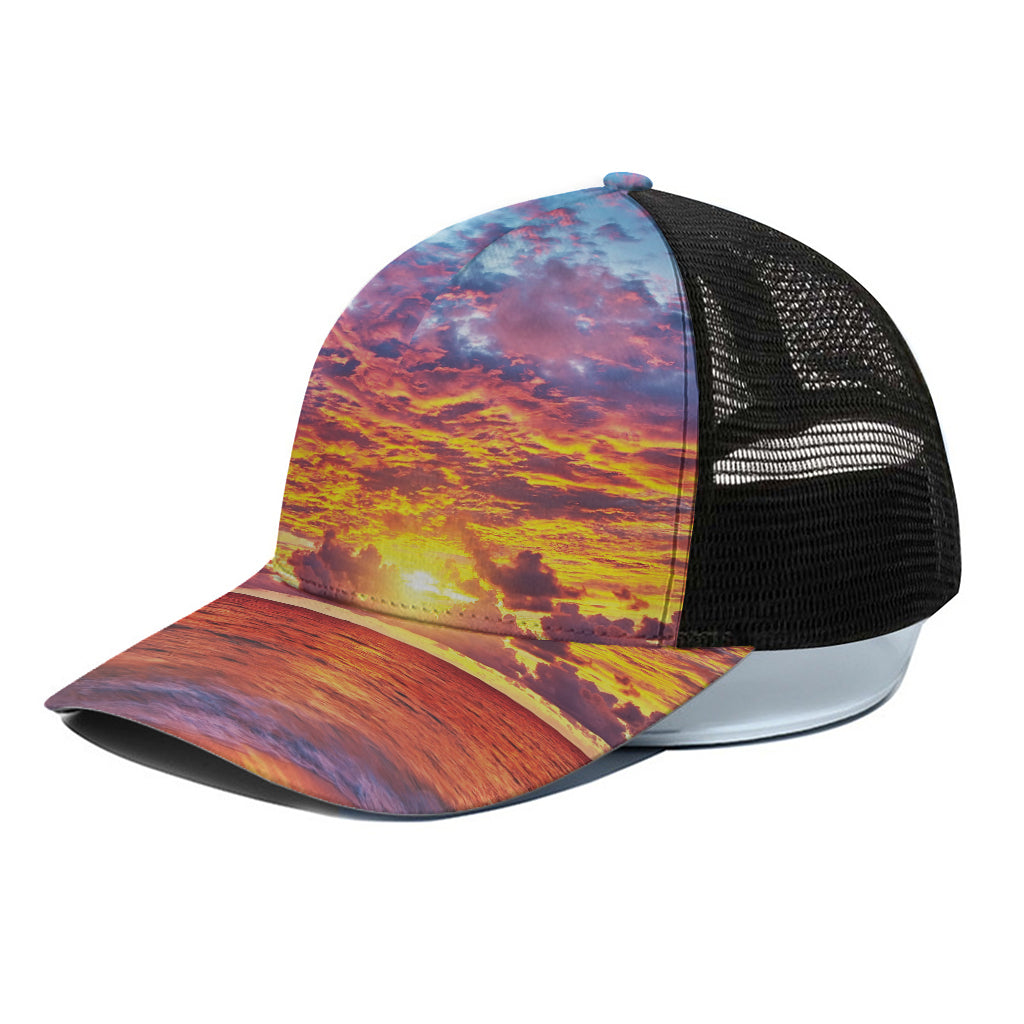 Maldives Sunset Print Black Mesh Trucker Cap
