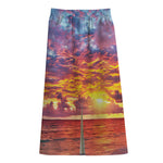 Maldives Sunset Print Cotton Front Slit Maxi Skirt