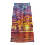 Maldives Sunset Print Cotton Front Slit Maxi Skirt