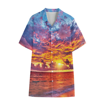 Maldives Sunset Print Cotton Hawaiian Shirt