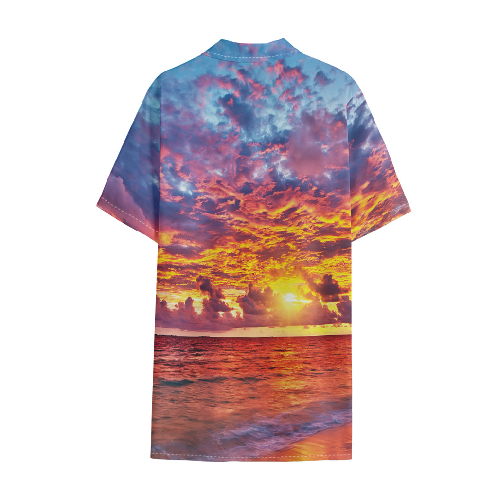 Maldives Sunset Print Cotton Hawaiian Shirt