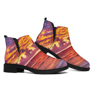 Maldives Sunset Print Flat Ankle Boots