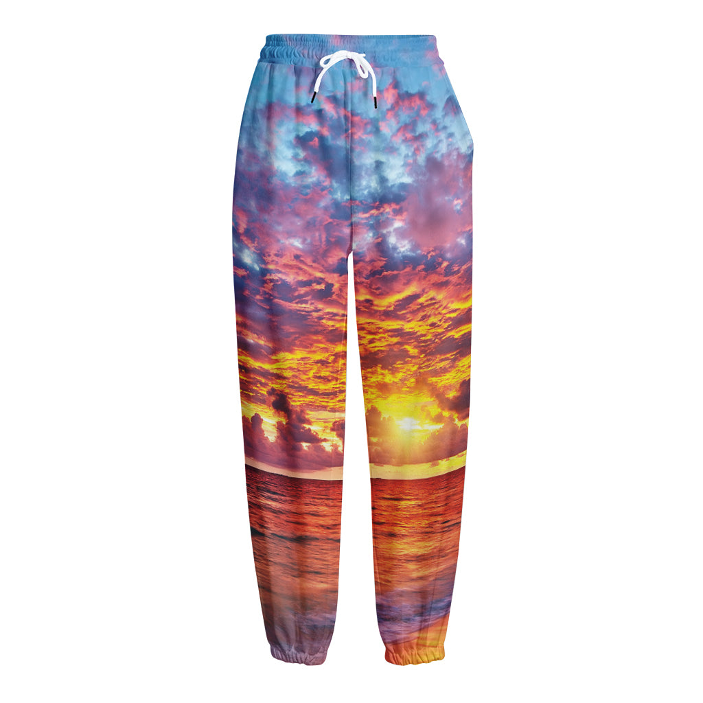 Maldives Sunset Print Fleece Lined Knit Pants