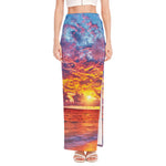 Maldives Sunset Print High Slit Maxi Skirt
