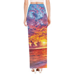 Maldives Sunset Print High Slit Maxi Skirt