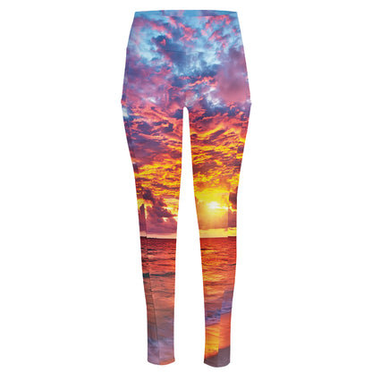Maldives Sunset Print High-Waisted Pocket Leggings