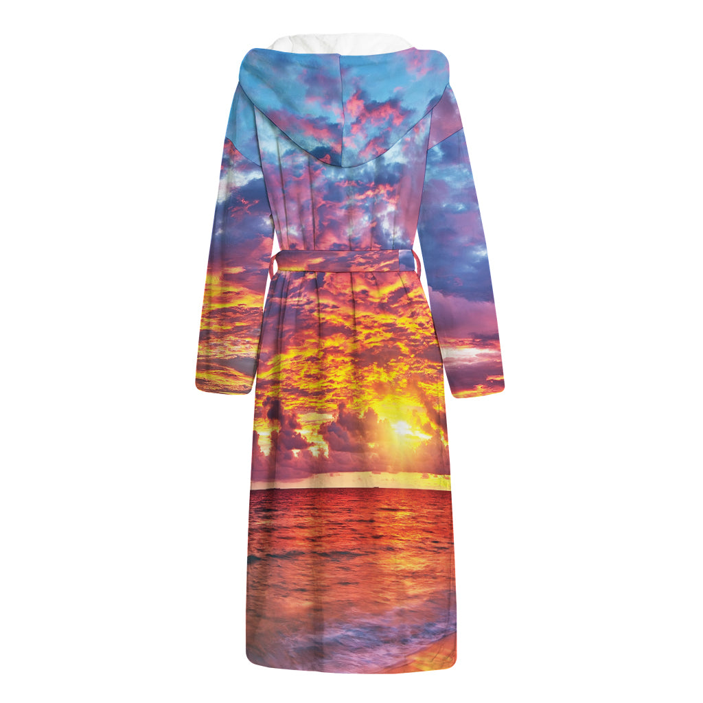 Maldives Sunset Print Hooded Bathrobe