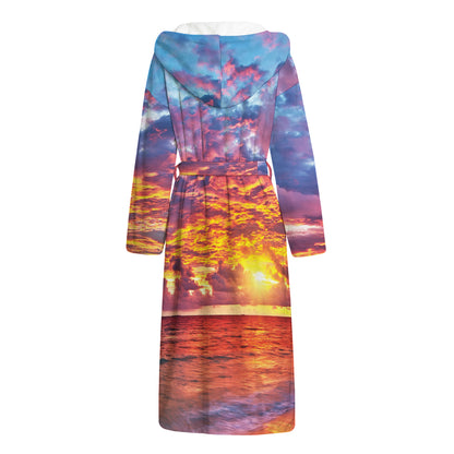 Maldives Sunset Print Hooded Bathrobe